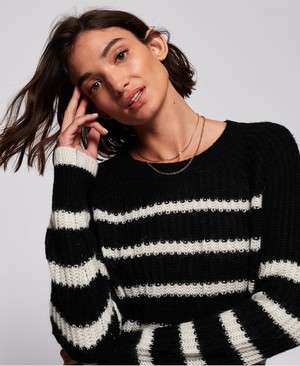 Superdry Mylee Striped Női Kötöttáru Fekete/Krém | GPRKI4832